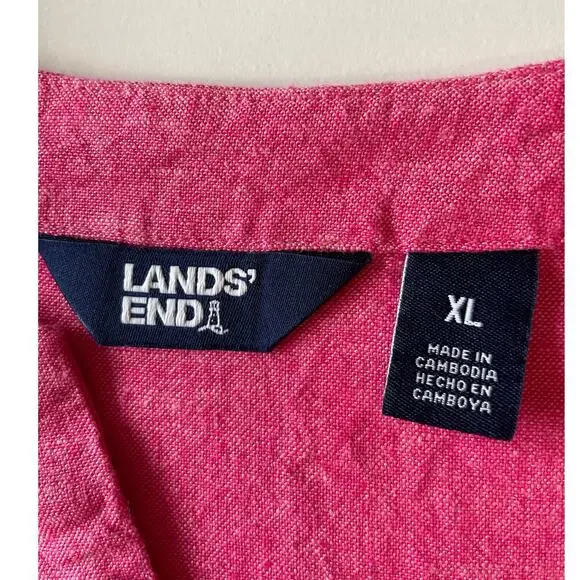 Lands’ End Tunic Top Sz XL Linen Blend Pockets Pink V-Neck Lagenlook Casual - Picture 2 of 12